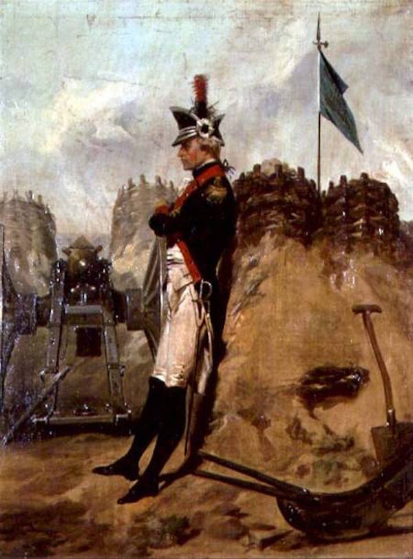 ニューヨーク砲兵隊の軍服に身を包んだハミルトン。画：Chappel, Alonzo (1828-87)  出典：https://en.wikipedia.org/wiki/Alexander_Hamilton