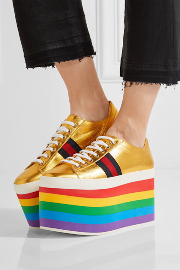 Metallic leather platform sneakers