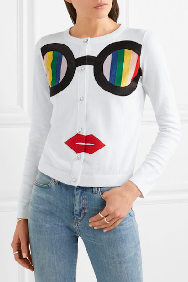 Ruthy Rainbow Staceface appliquéd cotton-blend cardigan