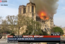 パリのノートルダム大聖堂火災。主要構造を残し、屋根と尖塔が焼失 Notre Dame Cathedral