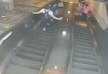 エスカレーターで追い越しの男 注意され女性をけり落とす