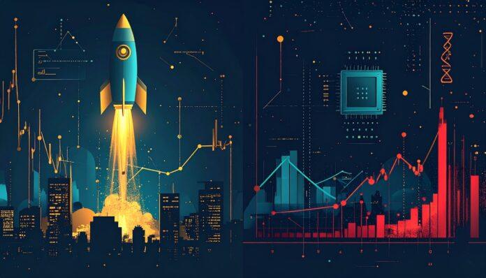 rocket, semiconductor and stock chart