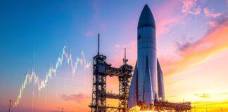 SpaceX(SPCX)7〜9月期決算:売上161%増で黒字転換 来年1〜3月期は最大370億ドルの見通し rocket launch and stock chart