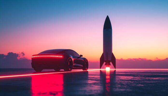 rocket and car rocket and car