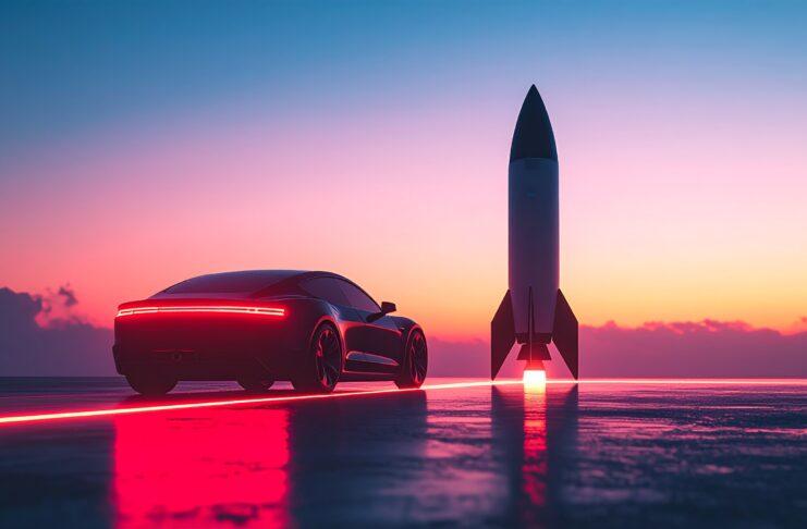 Tesla(TSLA)・SpaceX(SPCX)合併「実現する」――キャシー・ウッド、年内発表説を支持 rocket and car